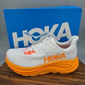Hoka One One Clifton 10 Shoes Men's 11.5 D White Orange Athletic Sneakers
